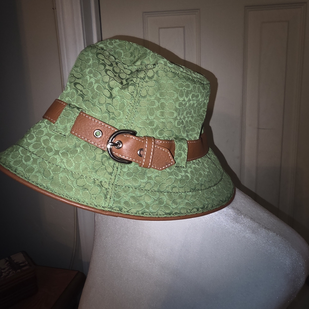 Coach Green Lace Hat with Brown Leather Buckle